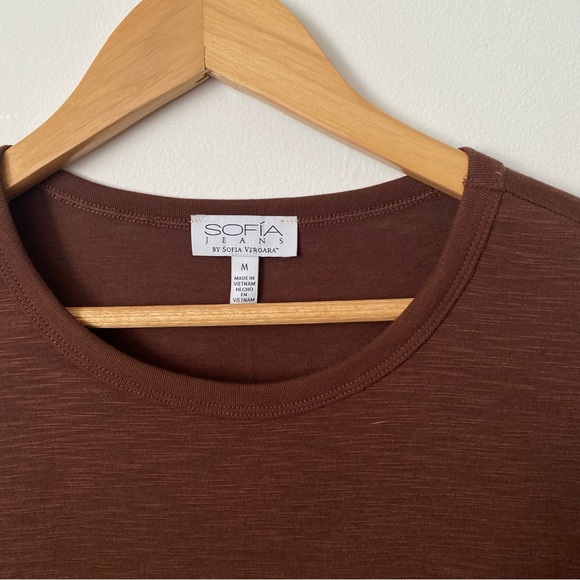 Sofia Jeans Contemporary Basics Brown Short Sleeve Shirt Women’s Medium - Picture 3 of 4